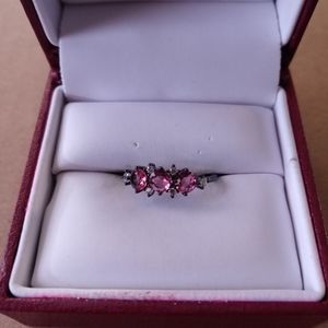 Black gold pink & white CZ ring